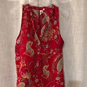 Let It Be / Paisley Print Hi-Low Split Neck Sleeveless Chiffon Blouse / Size M